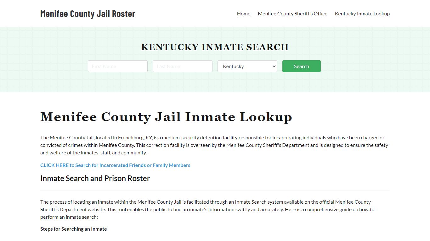 Menifee County Jail Roster Lookup, KY, Inmate Search